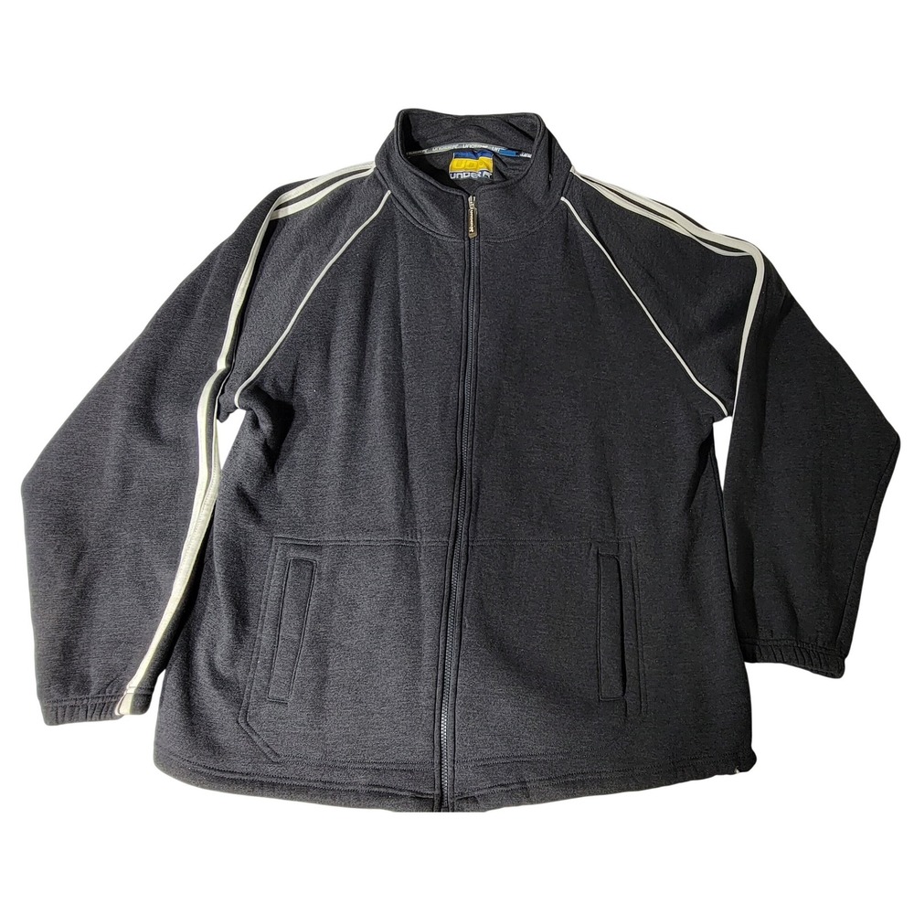 Under Armour Mens Track Jacket Charcoal Gray White Stripe Full Zip Size L Korea